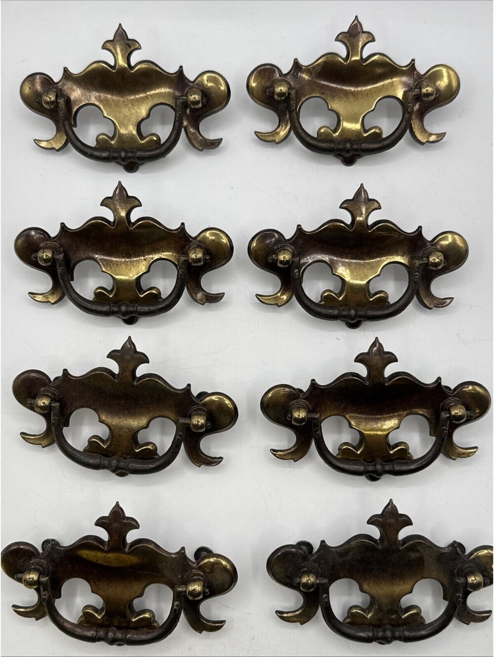 Lot 8 Vintage Keeler Brass Co Chippendale Batwing Drawer Pulls w/Screws K12026